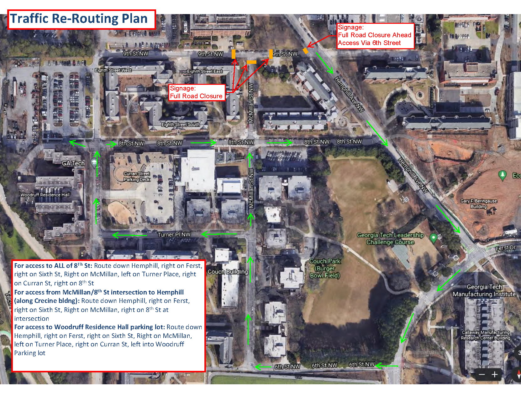 Traffic flow plan around construction of chill water piping Paper Tri Building