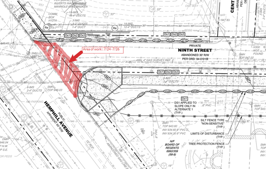 Map indicating location of paving.
