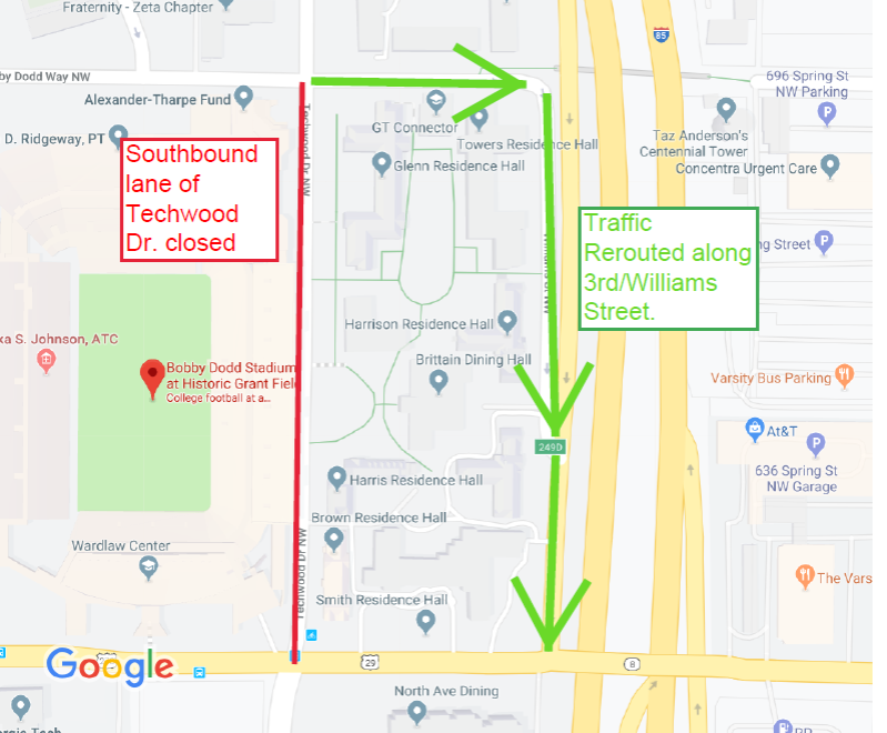 map of lane closure during stadium upgrade