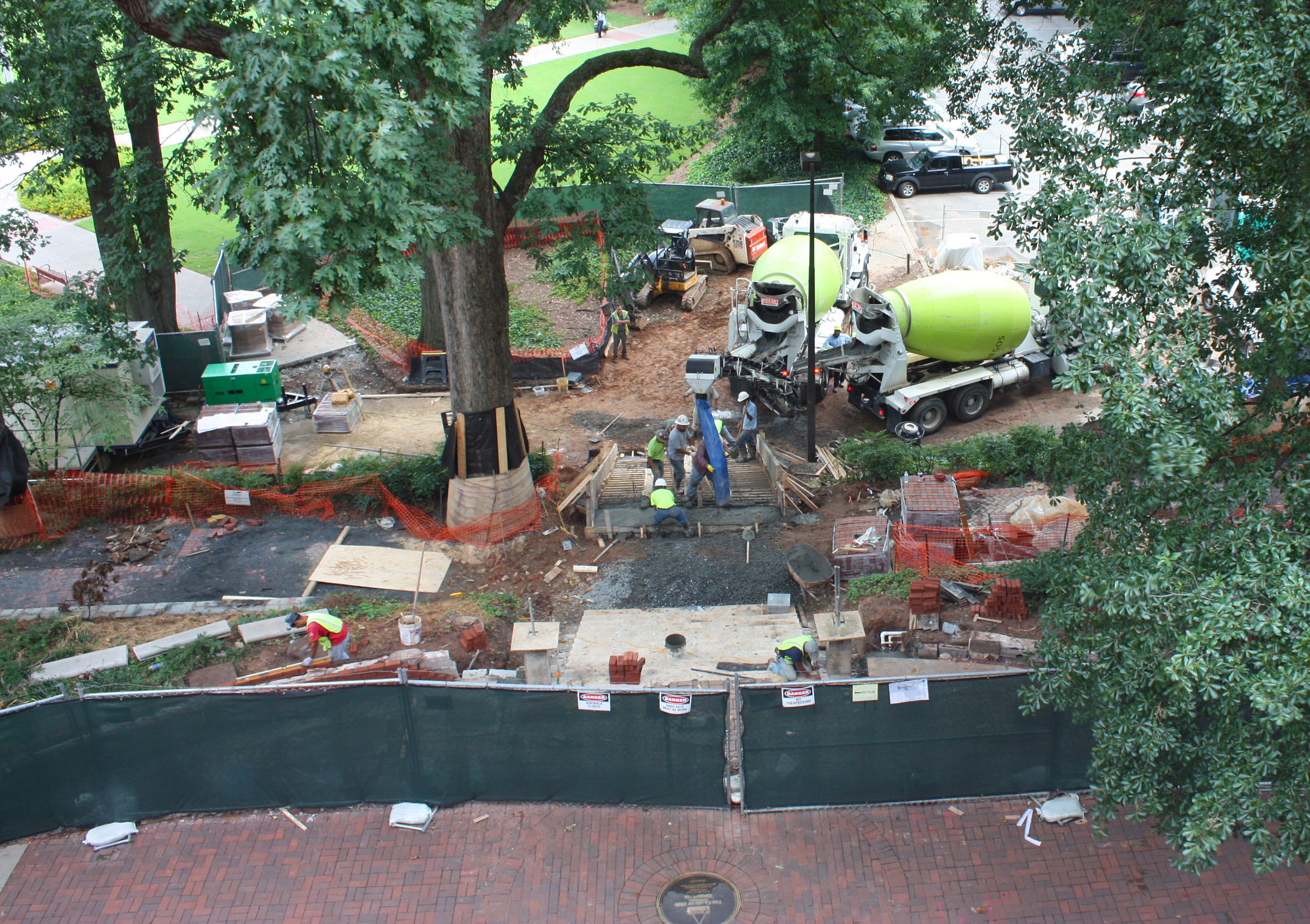 Construction crews work on new steps leading up to Tech Tower on Aug. 15, 2013. 