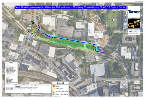 Ferst Drive Phase 2 Detour Route plus watershed jpg.jpg