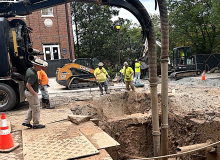  Jim Stephens, vice president of Infrastructure and Sustainability, oversees excavation efforts in Harrison Square.